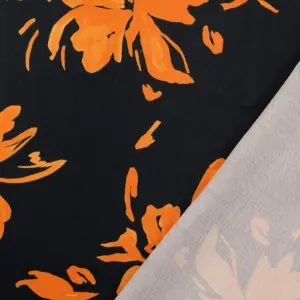 Viscose Satin digital bedruckt Blumen Orange